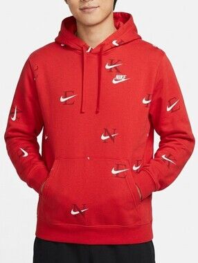 Nike Swoosh Logo Red Pull-Over Hoodie Size Large